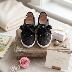 Kate Spade & Keds Black & White Sparkle Baby Sneakers With Gold Accents Size 6M